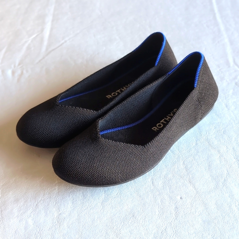 Rothy’s The Flat Black Solid Round Toe Knit Shoes Women's Size 5.5 *runs small